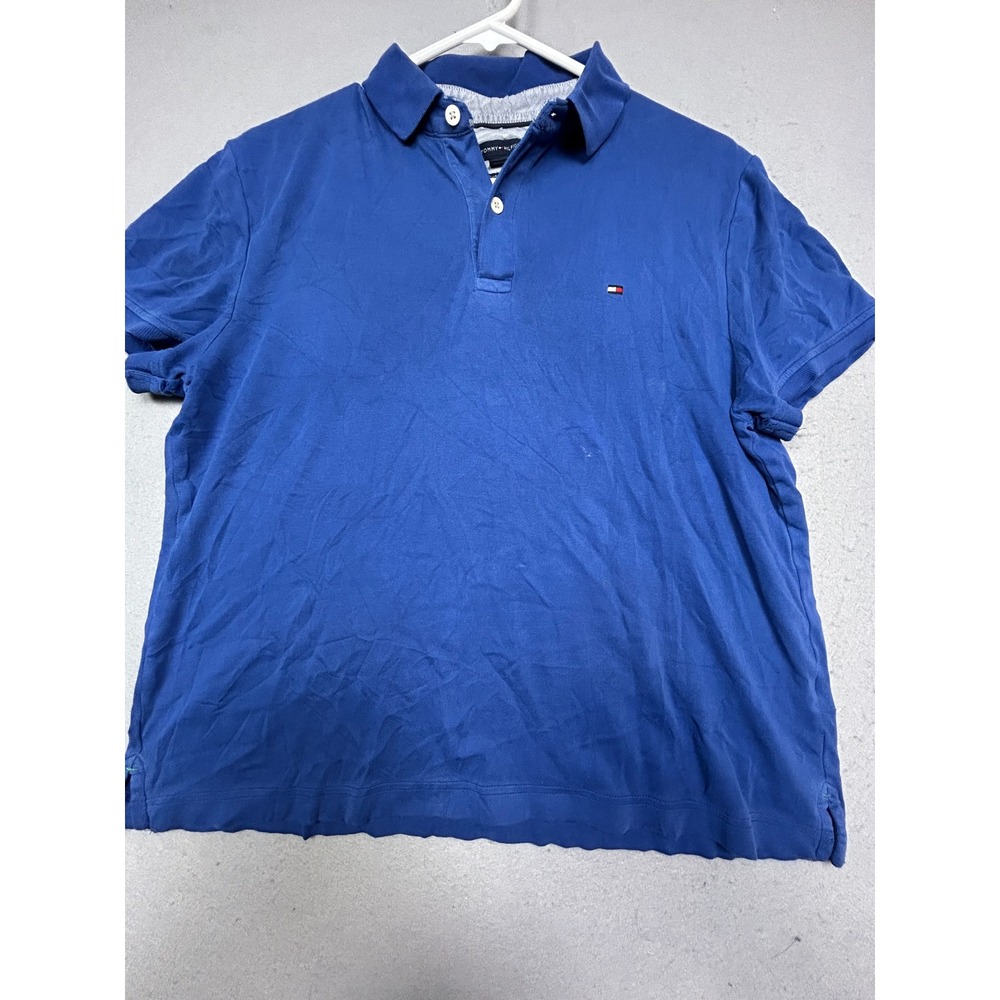 Tommy Hilfiger Polo Shirt 100% Cotton Blue Solid Small Mens